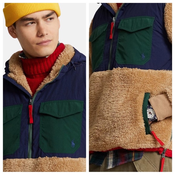 Polo Ralph Lauren Other - Polo Ralph Lauren Colorblock Pile Fleece Hybrid ½ Zip Pullover Jacket in Camel